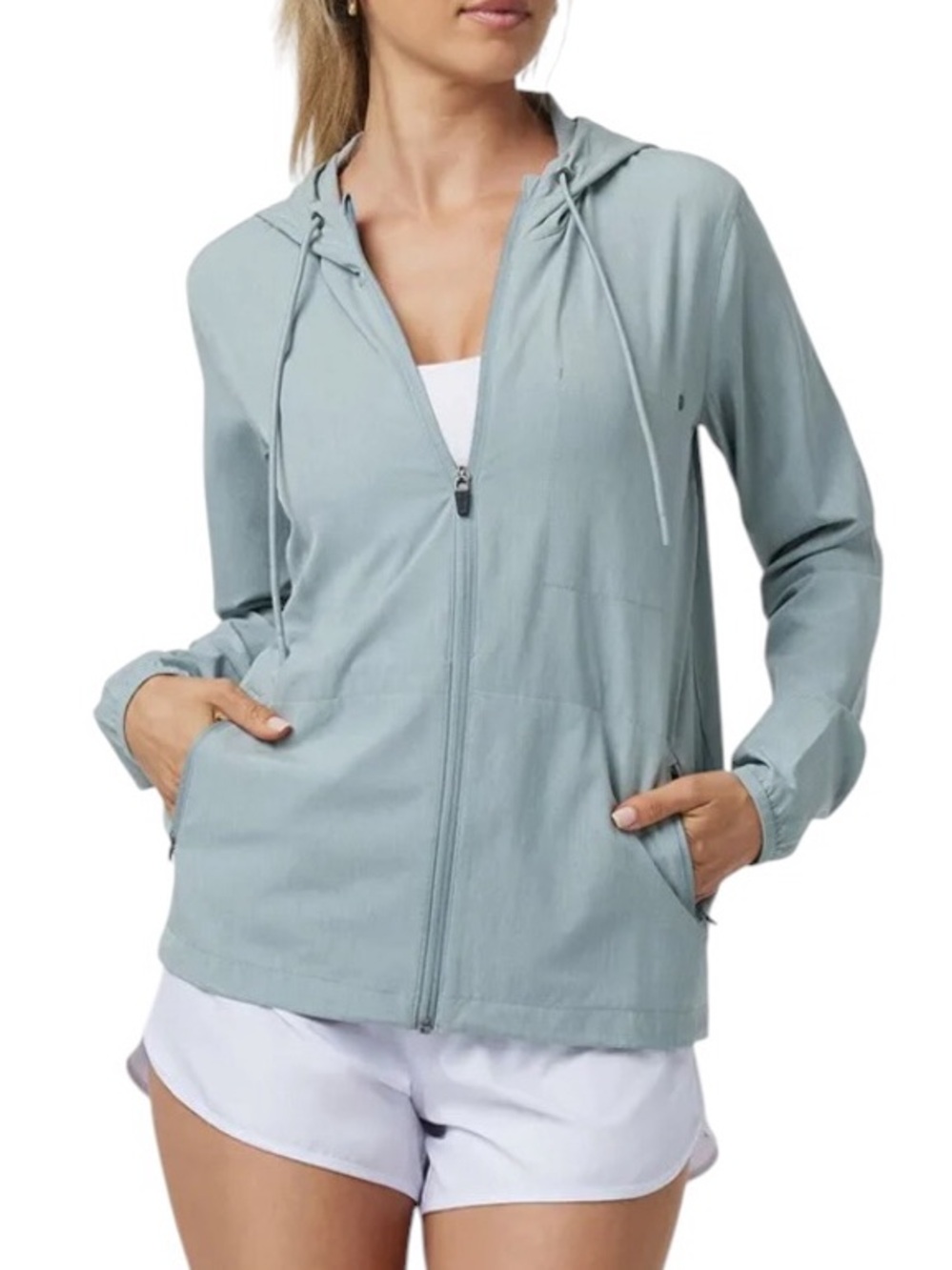 Vuori Outdoor Trainer Shell zip up front with hood size L like new condition